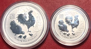 TWO (2) 2017 $1 & 50C AUSTRALIA LUNAR YEAR OF ROOSTER 1 OZ & 1/2 OZ SILVER - Picture 1 of 2