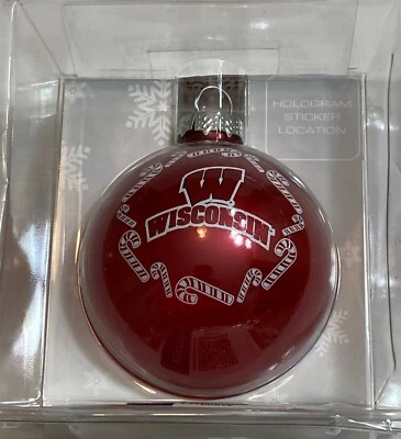 New Wisconsin Badgers 3" Candy Cane  Glass Ball Christmas Tree Ornament NCAA - Image 1 of 3