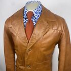 Vintage 60s 70s Leather Jacket Mens Trench Coat Disco Fight Club Medium 40 Vtg