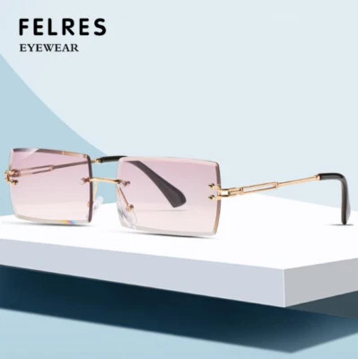 Men Women Retro Rectangle Sunglasses Outdoor Party Travel Rimless UV400 Glasses - Image 1 of 4