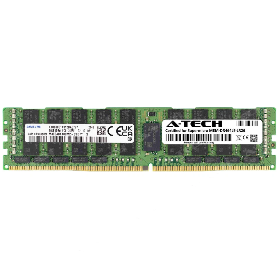 64GB PC4-21300 LRDIMM Supermicro MEM-DR464LE-LR26 Samsung Equivalent Memory RAM - Image 1 of 2