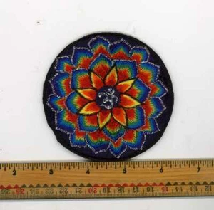 Embroidered Rainbow Om Lotus Patch Fair Trade Nepal 3" Round - Picture 1 of 5