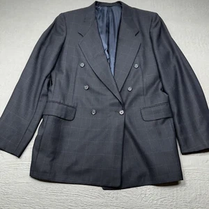 Tom James Blazer Mens 40 Blue Check Double Breast Six Buttons Classic VTG - Picture 1 of 17