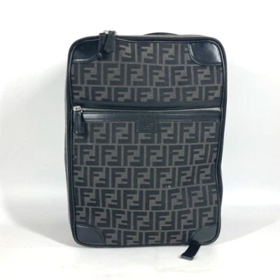 FENDI 7VZ062 2WAY Bolso de Mano Logo Zucca Bolso Mochila Cuero/Lona Negro/Gris Foto 1 de 4