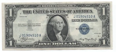 1935 1.00 Blue Double Date SILVER Certificate one dollar note JA block - Image 1 of 2