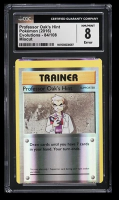 2016 Evolutions Professor Oak's Hint CGC 8 English #84/108 Reverse Holo Miscut - Image 1 of 2
