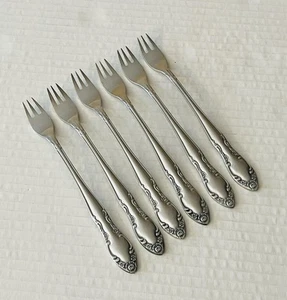Oneida Northland Stainless Royal Ballad 6 Appetizer Cocktail Forks Glossy - Picture 1 of 5