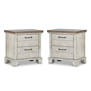 Home Square Two Drawer Wood Nightstand Set in Rustic Ivory (Set of 2) - Picture 1 of 11