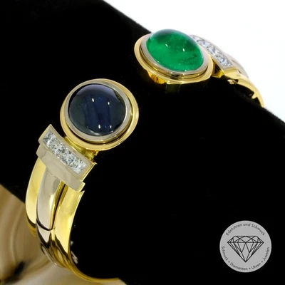Wert 49.300 Massiver Smaragd Saphir Armreif mit Diamanten 750 / 18 Kt Gold xxyy - Bild 1 von 4