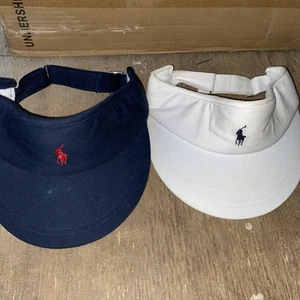 Vintage Polo RALPH LAUREN Visor Polo Pony - Adj; Navy w/ Orange Pony logo Set 2 - Picture 1 of 3