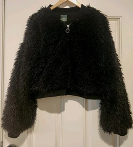 Wild Fable Women's Jacket Topper Faux Fur Long Sleeve Full Zip Black Size XL - Picture 1 of 8