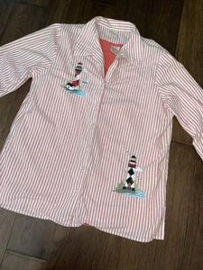 Vintage Blair Shirt Damen Medium weiß gestreift Knopfleiste Leuchtturm 2 Stück - Bild 1 von 8