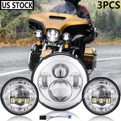 7" Chrome LED Headlight + Fog Light For Harley Davidson Heritage Softail Classic - Image 1 of 4