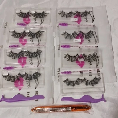 8 Sets Of Eyelashes Assorted Sizes Unbranded W Brushes Applicator Tool  Liner #1 - Image 1 of 4