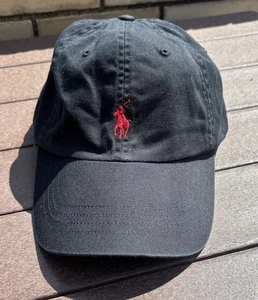 Ralph Lauren Polo Logo schwarz Baumwolle verstellbare Schnalle Riemen Baseballkappe Mütze - Bild 1 von 6