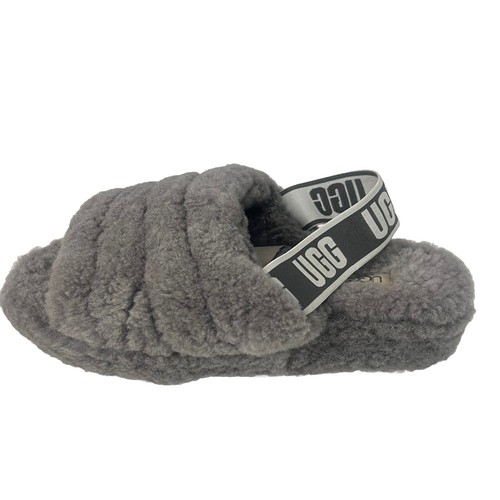 UGG Slide Donna Taglia US 8 Grigio Sandalo Ciabatta Slingback "Fluff Yeah"