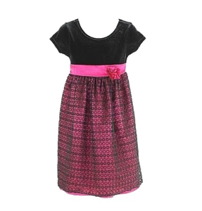 Cherokee Sz 4 Black Magenta Polyester Spandex Velvet Lace Rayon Nylon Dress - Picture 1 of 6