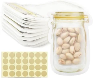 25Pcs Spice Storage Bags with 60 PCS Spice Labels, Reusable Mason Jar Zipper Bag - Picture 1 of 5