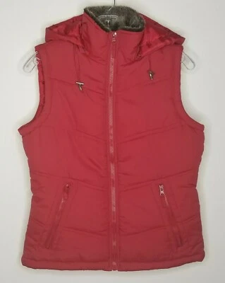 Chaleco acolchado Van Heusen para mujer talla XS rojo cremallera capucha cuello de piel sintética  Foto 1 de 4