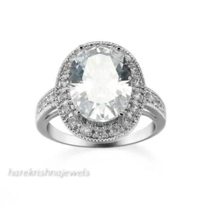 Oval Cut 3CT Lab-Created Diamond Halo Engagement Wedding Ring 14K White Gold FN - Picture 1 of 6