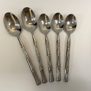 Hampton Silversmith BAMBOO Pattern Stainless Flatware 2 Soup Spoons 3 Teaspoons - Picture 1 of 14