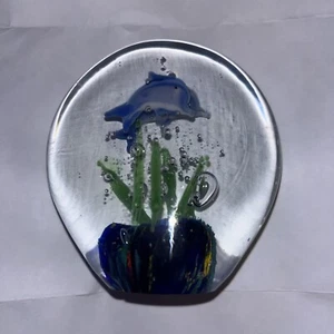 Vintage Art Glass Coral Reef bottlenose, dolphin Paperweight Murano Style - Picture 1 of 14