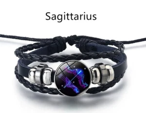 Zodiac Bracelet Adjustable PU Leather with Blue Luminous Symbol - Picture 1 of 25