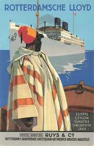 ROTTERDAMSCHE LLOYD Cruise Ship Destinations Poster Type Rare Postcard - Picture 1 of 2