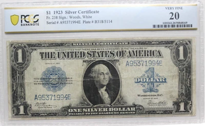 1923  1$  SILVER CERTIFICATE Fr#238 PCGS 20  VERY FINE BRIGHT COMMENT FREE - Image 1 of 4