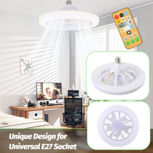 2 In 1 E27 Socket Fan Light With Remote Ceiling Fan Adjustable LED Smart 3 Speed - Picture 1 of 12