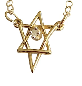 Small 14k Gold Star of David Pendant CZ  in Center With Chain 1.13g - 13mm H #55 - Picture 1 of 2