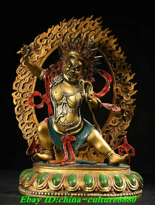 12"Old Tibet Buddhism Pure Bronze Tracing Mahakala Wrathful Deity Buddha Statue - Image 1 of 4