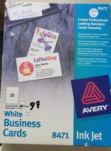 Avery 8471  Printable Microperf Business Cards Inkjet 2 x 3 1/2 White 970 Card - Picture 1 of 4