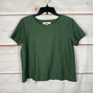 LOFT Top Womens S Green Rib Knit T-Shirt Short Sleeve Split Back Crew Neck Solid - Picture 1 of 9
