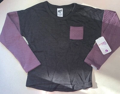 SOFFE Girls' Quilted Crew Neck Long Sleeve Shirt Sweatshirt, Black & Plum M 8-10 - Image 1 of 4