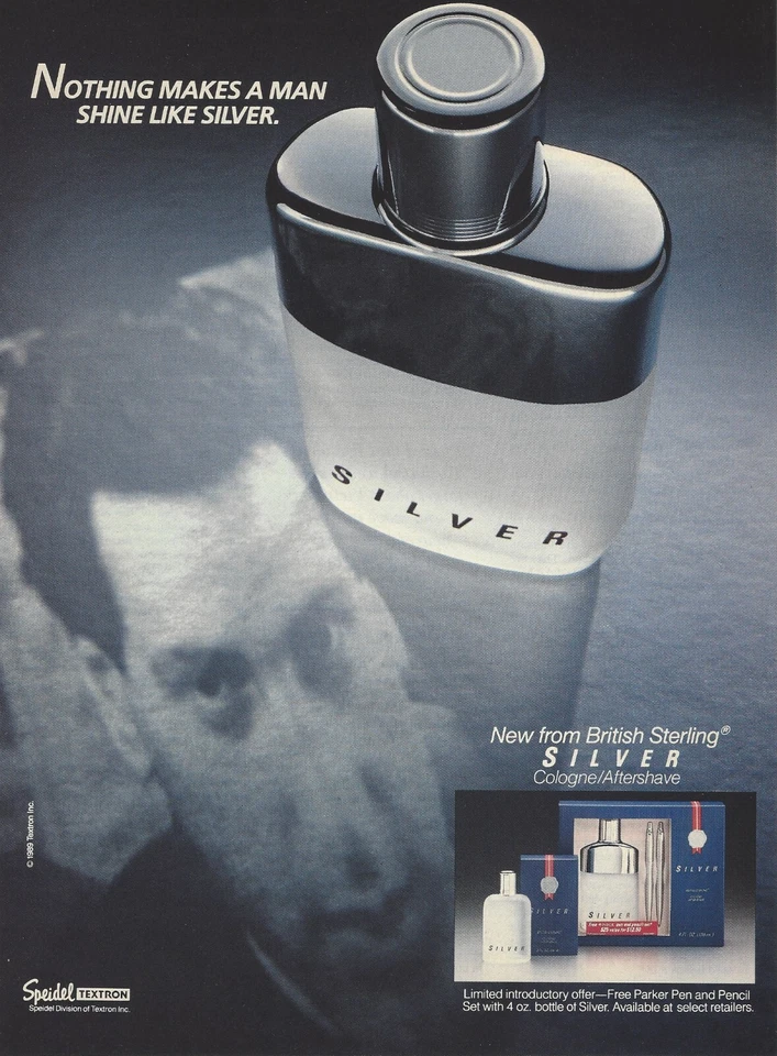 Fragancia de colonia de plata esterlina británica 1990 anuncio impreso de colección anuncio de los 90 Foto 1 de 1