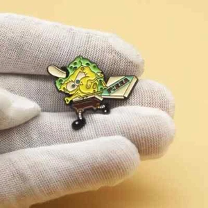 Pin insignia de metal de dibujos animados divertido pizza cangrejo crujiente Bob Esponja - Imagen 1 de 2