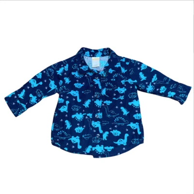 Gymboree Boys Shirt Size 6-12 M Blue Collared Button Up Long Sleeve Dinosaurs  - Image 1 of 3