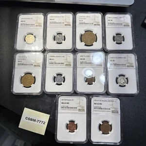 NGC GRADED Lot of 10 Assorted World Coins Australia Colombia MORE COBM-7772 - Picture 1 of 24