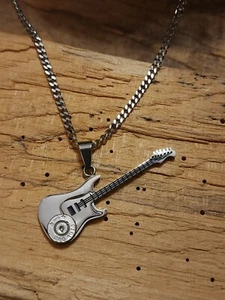 Stainless Steel Guitar Necklace with 380 Bullet. Optional Crystal. - Picture 1 of 5
