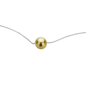 14K Chain White Gold Golden South Sea Cultured Pearl Choker Necklace - Picture 1 of 1