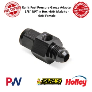 Earl's Fuel Pressure Gauge Adapter Black 1/8" NPT Hex -6AN Male to -6AN Female - Picture 1 of 8