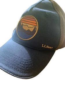 LL Bean Camping Mountains Sunset Navy Blue/Brown Baseball Cap Hat Pet/Smoke Free - Picture 1 of 9