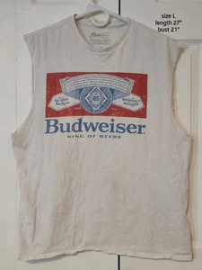 Camiseta sin mangas Budweiser Anheuser-Bush King Of Beers blanca para hombre L mangas cortadas - Imagen 1 de 6