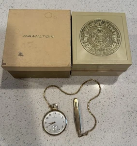 Vintage Hamilton Taschenuhr mit 1/20 12K Gold Fill Kette und Taschenmesser - Bild 1 von 13