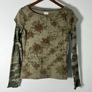 Camicia BDG donna M verde rosa mimetica stampa mista morbida grunge junior manica lunga - Foto 1 di 10