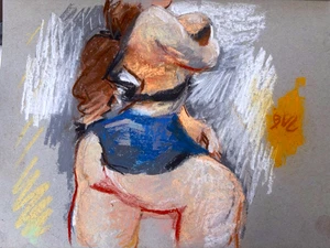 Boudoir Realism Pastel Painting Woman Figure Original Disney French 9x12 Paper - Picture 1 of 2
