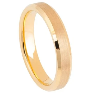 4mm Brushed Gold Tungsten Ring Beveled Edge Women's Wedding Band - Picture 1 of 3