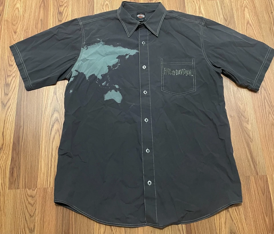 Camisa Harley-Davidson Para Hombre Extra Grande Gráfica Botón Delantero Negra Motocicleta Foto 1 de 4