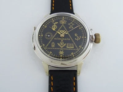 LeCoultre Masonic Masons Antique 1900s Swiss Beautiful Art Deco Silver Men Watch - Image 1 of 4
